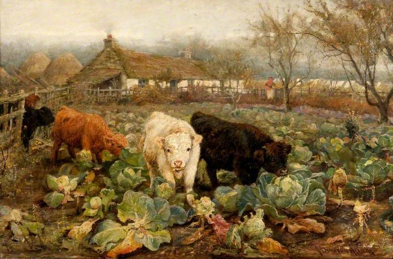 Adam, Joseph Denovan, 1841-1896; Calves in the Cabbage Patch